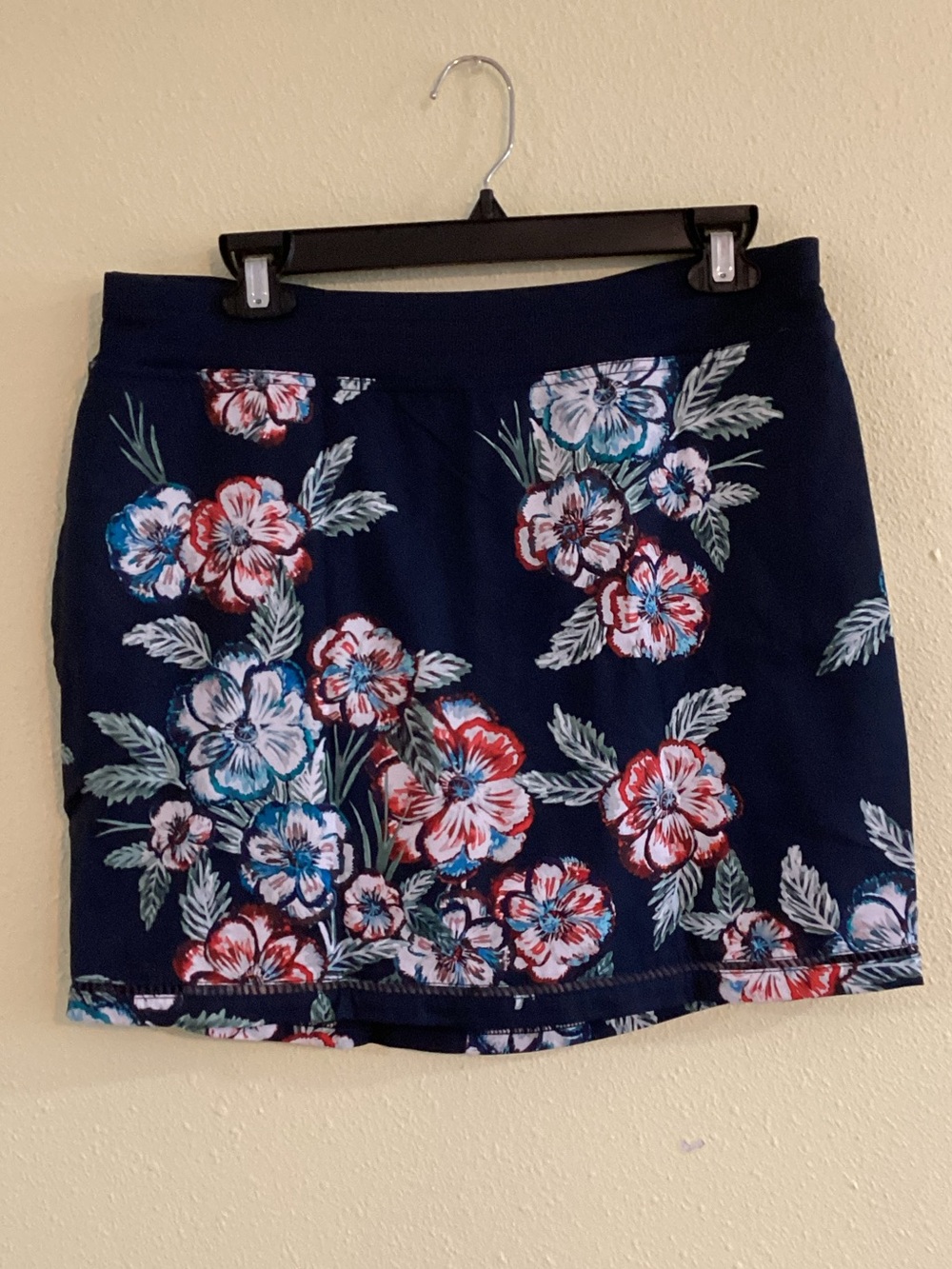 St. John's Bay Navy Floral Mini Skirt with Red & Light Blue Blooms